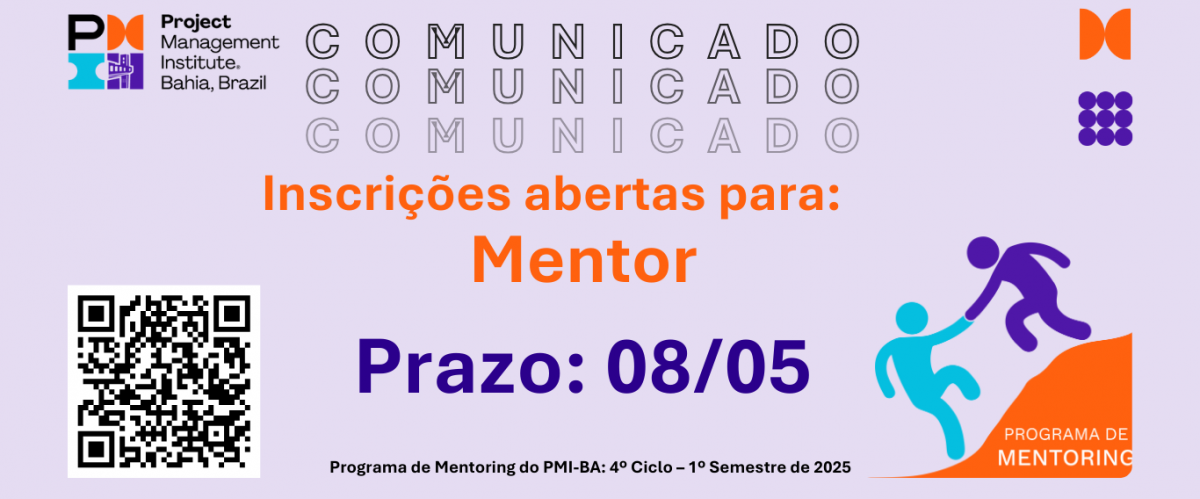 Aberta inscrições para Mentor até 08/05